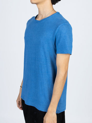 MAJESTIC FILATURES T-shirt in lino blu Oceano