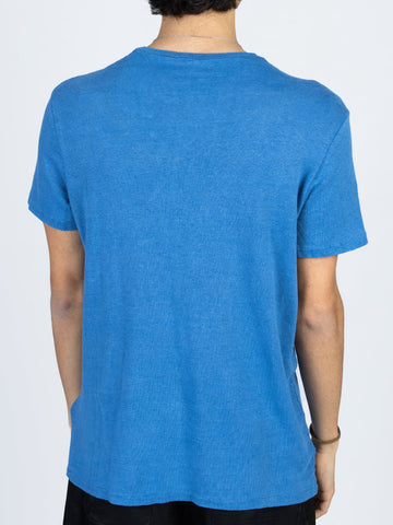 MAJESTIC FILATURES T-shirt in lino blu Oceano