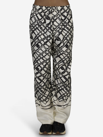 ROHE Pantaloni in seta stampata Bianco nero