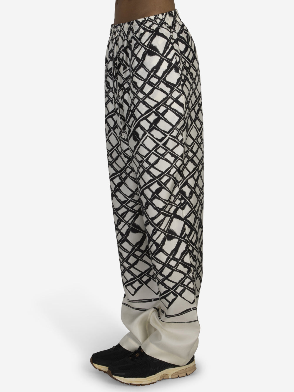 ROHE Pantaloni in seta stampata Bianco nero Urbanstaroma