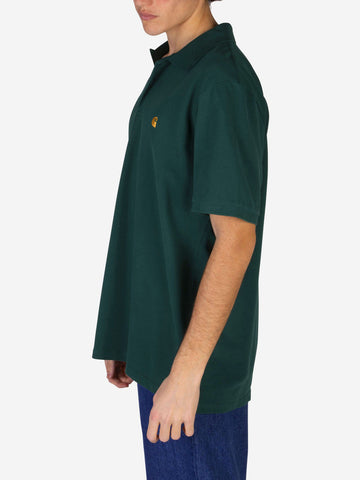 CARHARTT WIP Polo S/S Chase in cotone Piquet Verde