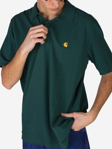 CARHARTT WIP Polo S/S Chase in cotone Piquet Verde