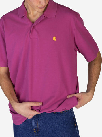 CARHARTT WIP Polo S/S Chase in cotone Piquet Rosa
